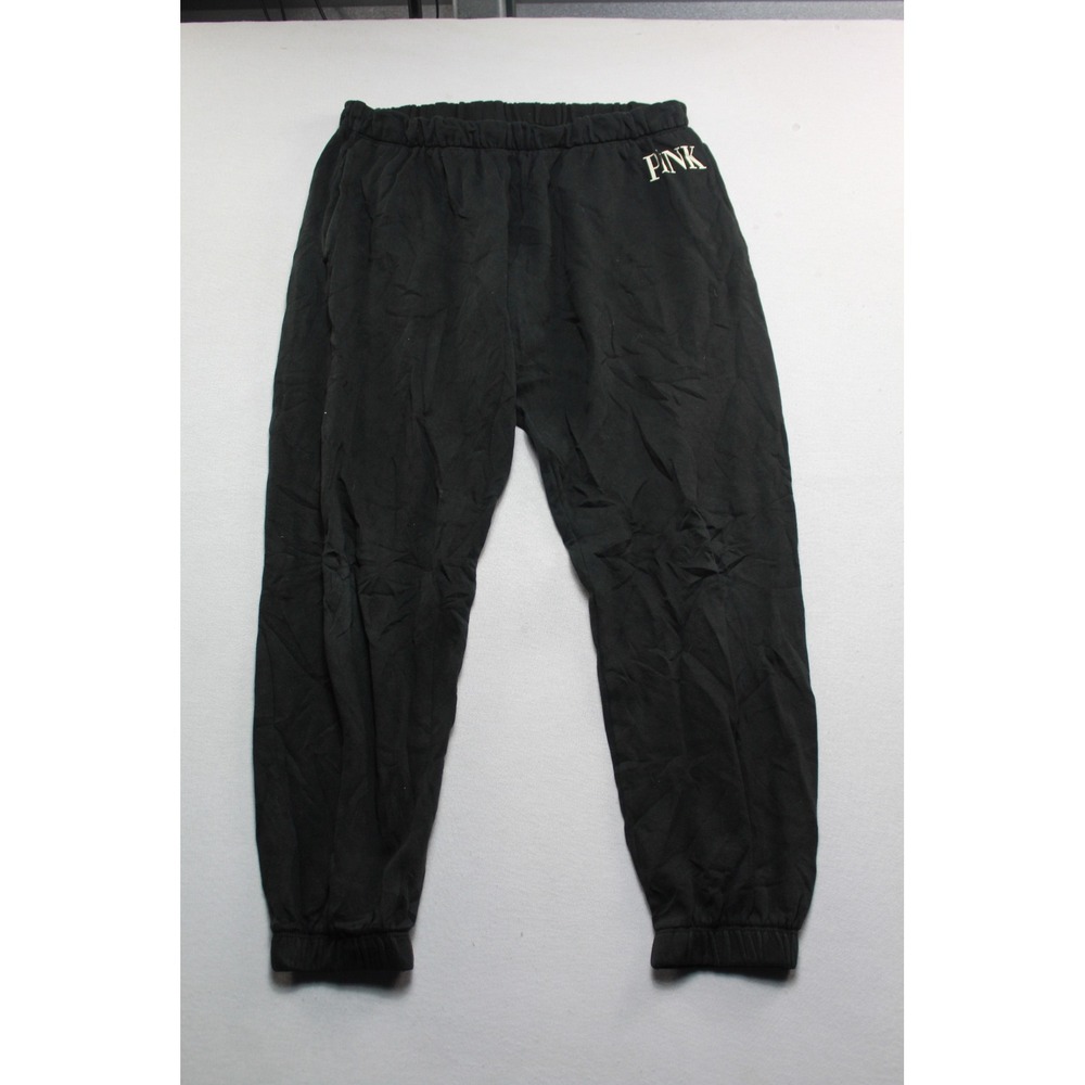 PINK Sweatpants Womens Large Black Excellent Elastic Waist Joggers Logo